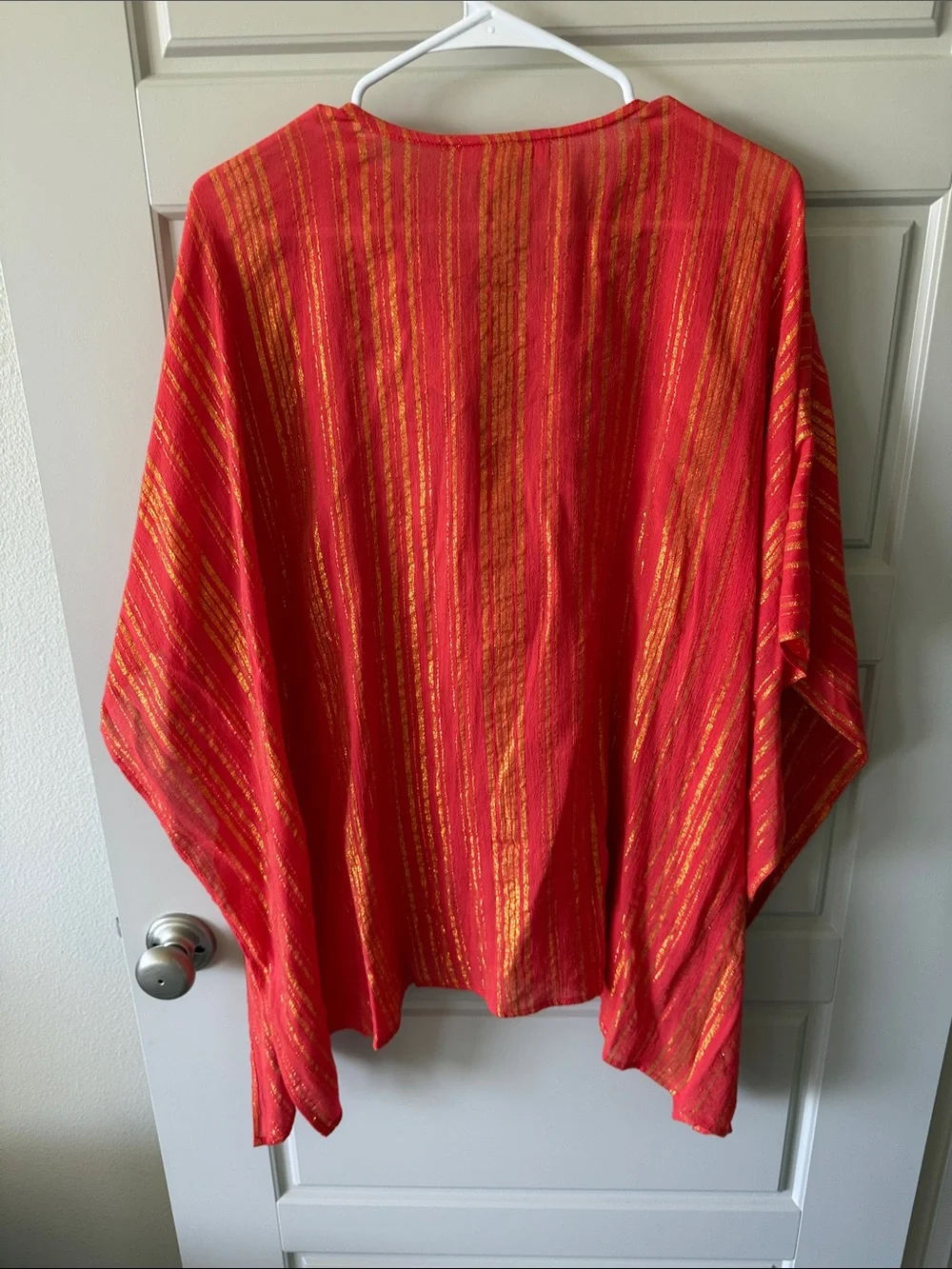 Michael Kors Orange Tunic with Gold Metallic Stripes and Ring Detail